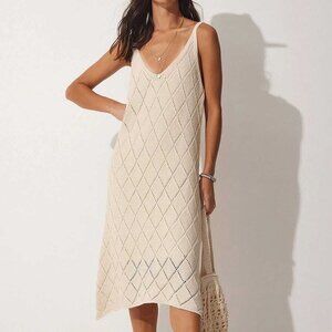 NWT 100% Cotton Knit V-Neck Summer Dress Beige